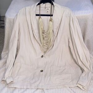 a.n.a size 2X Cream Button-Up Jacket with Necklace